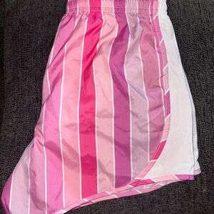 Pink and White Striped Athletic Shorts